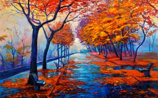 Картинка картина, autumn, пейзаж, painting, живопись, краски, watercolor, oil, landscape