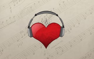 Картинка сердце, музыка, наушники, ноты