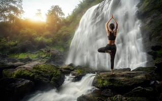 Картинка водопад, Yoga, девушка