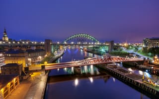 Картинка Gateshead, мосты, England, река, ночной город, Англия