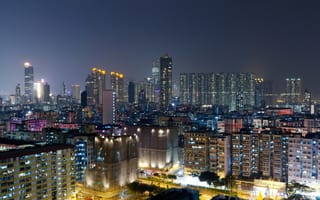 Картинка Гонконг, улицы, огни, мегаполис, небоскребы, ночь, дома, Китай