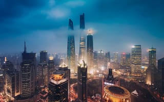 Картинка автомобили, улицы, проспекты, Jin Mao Tower, Шанхай, трафик, Китай, Shanghai Tower, ночь, облака, горизонт, Shanghai World Financial Center
