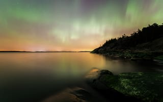 Картинка пейзаж, звезды, Финляндия, камни, небо, ночь, северное сияние