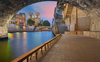 Картинка Собор Парижской Богоматери, река, Париж, мост, набережная, свод, арка, Франция, Сена