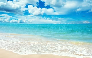 Картинка Blue sea, пейзаж, горизонт, лето, песок, небо, облака, пляж, бирюза, море
