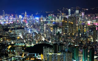 Обои Hong Kong, высотные, Азия, ночь, город, свет, Гонконг, Китай, вечер, небоскребы, здания, дома