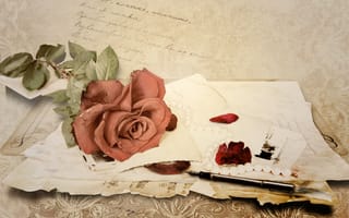 Картинка винтаж, письмо, ручка, ноты, роза, бумага