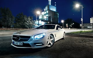 Картинка Mercedes-Benz, Tuning, Graf Weckerle, Xenon, Night, White, Lights, SL 500, 2012 Car, Glow