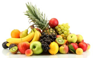 Картинка фрукты, нектарин, абрикосы, ягоды, апельсины, виноград, груши, яблоки, ананас, бананы, цитрусы, лимоны, сливы, персики