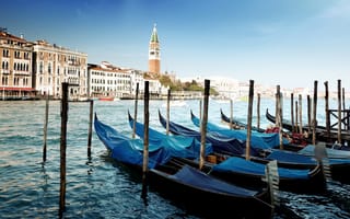 Обои Венеция, Италия, гондолы, вода, пристань, Italy, море, Venice, канал