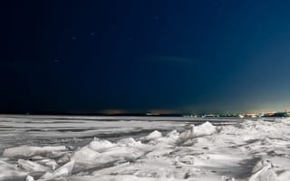 Картинка зима, небо, Самара, лед, Волга, Большая Медведица, звезды