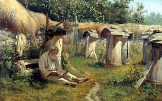 Картинка Богатов Николай, старичок, пасечник, настроение, картина
