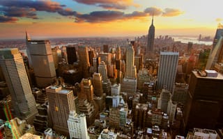 Картинка new york city, облака, здания, закат, город