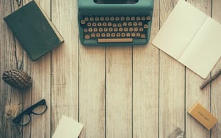 Картинка wood, notebook, glasses, book, table, desk, pine, typewriter