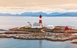 Картинка маяк, Норвегия, побережье, море, горы
