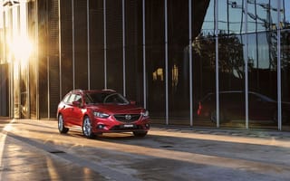 Картинка Mazda, Мазда, здание, Wagon, универсал, красный, передок, шесть, солнце