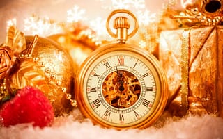 Картинка Часы, Шарики, Новый год, Карманные часы, Праздник