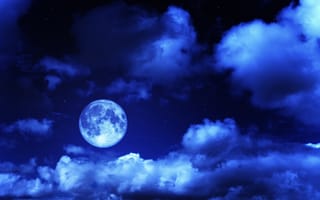 Картинка луна, звезды, небо, ночь, облака