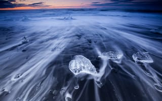 Картинка природа, потоки, лёд, море, исландия, берег
