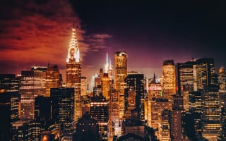 Картинка огни, Соединенные Штаты, сумерки, Нью-Йорк, Chrysler Building, Манхэттен, небоскребы