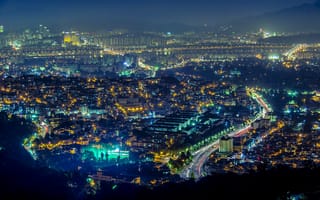 Обои Сеул, панорама, огни, Южная Корея, небоскрёбы