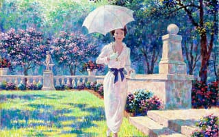 Картинка Arthur Saron Sarnoff, Spring Rhapsody, весенняя рапсодия, женщина, зонтик