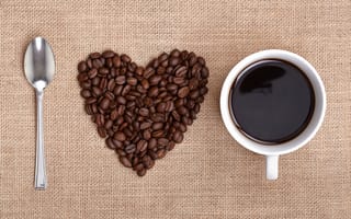 Картинка i love coffee, кофе, зерна, сердце, ложка, чашка