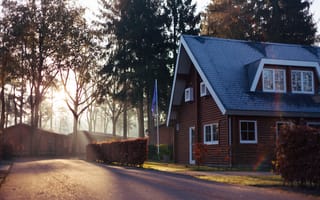 Картинка windows, house, road, Europe, wood, trees, Belgium, flag