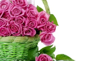 Картинка розы, букет, корзина, цветы, красивые, розовые, корзинка