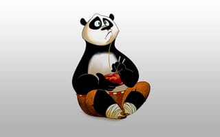 Картинка Кунг-фу Панда, тарелка, палочки, лапша, взгляд, Kung Fu Panda