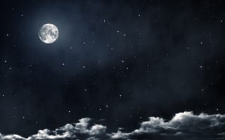 Картинка луна, ночь, звёзды, облака