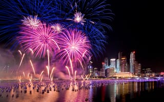 Картинка Fireworks, New Year, Singapore, салют, Сингапур, фейерверк