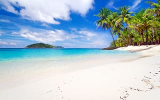 Картинка пальмы, облака, песок, побережье, море, пляж, Phuket, небо, горизонт, Таиланд, острова, тропики