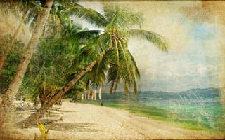 Картинка vintage, море, пальмы, винтаж, старая фотография, побережье, люди