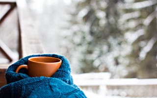 Обои hot, чашка, winter, cup, snow, coffee, шарф