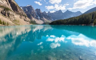 Картинка лес, landscape, lake, Banff National park, Moraine, Canada, озеро