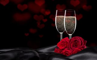 Обои подарок, любовь, вино, Valentine's Day, розы, heart, romantic, love, бокалы