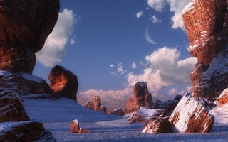 Картинка Desert dawn, пустыня, каньон, камни, digital, зима, скалы