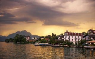 Картинка побережье, здания, Веггис, Швейцария, Switzerland, mountain, Weggis