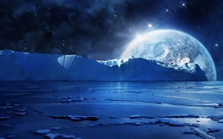 Картинка ночь, холод, льды, льдины, вода, лед, море, планета, звезды