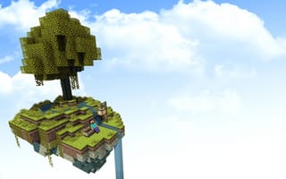 Картинка Minecraft, Стив, остров, небо, майнкрафт, Steve, sky, island, красиво