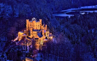 Картинка Germany, деревья, зима, Германия, Замок Хоэншвангау, замок, Bavaria, Hohenschwangau Castle, лес, Бавария