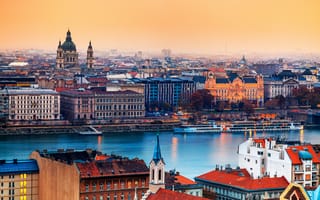 Картинка Венгрия, дома, река, здания, Будапешт, столица, Базилика святого Иштвана, город, католический собор