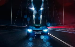 Картинка Car, Color, Blue, BMW, Bridge, Sport, Rain, Front