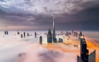 Картинка Foggy, Burj Khalifa, Smoke, Dubai, Skyscraper, Clouds