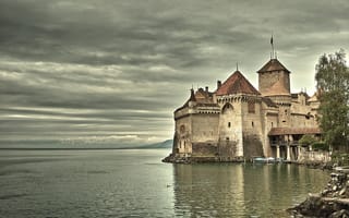 Картинка старинный, замок, на озере