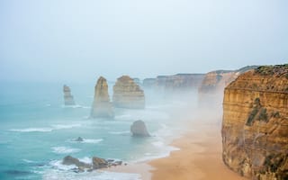 Картинка 12 apostles, Australia, rocks, mist, water, sand, cliffs, sea