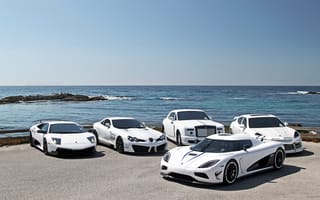 Картинка Lamborghini, rolls-roys, суперкары, mercedes, белый, ламборгини, роллс-ройс, мерседес, agera r, sls, supercar, sv, порше, phantom, koenigsegg, panamera, white, porsche, кёнигсегг