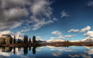 Картинка озеро, облака, отражение, панорама, горы