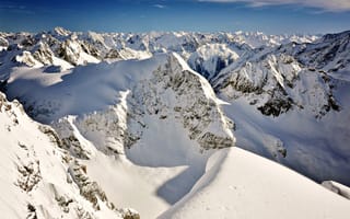 Картинка снег, вид сверху, гряда, вершины, горы